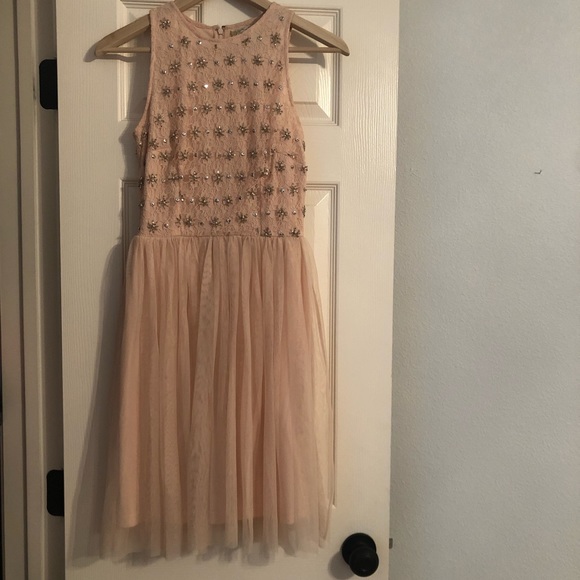 Skater Dress Pale Pink lace and beads with tulle - Picture 2 of 7